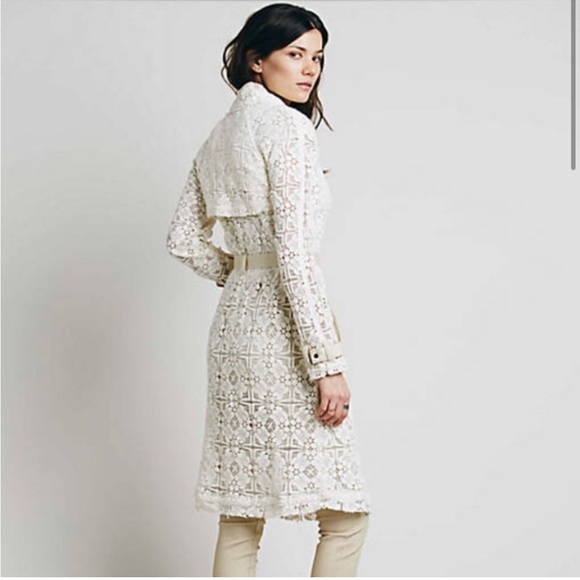 Free People Ivory Lace Trench Coat, Jacket XS - Picture 2 of 9